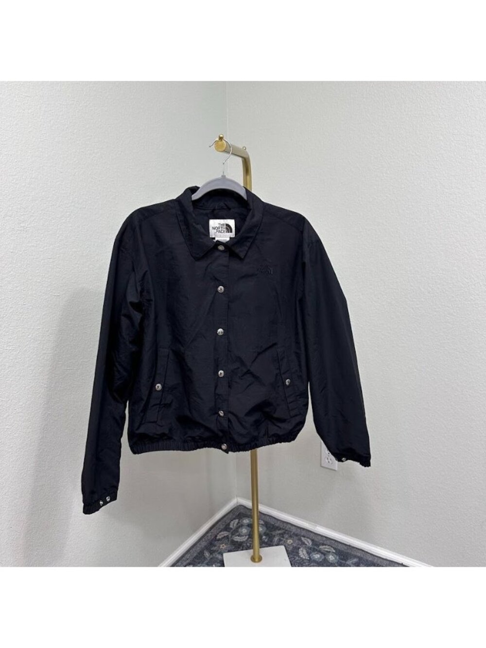 The North Face Coach Collared Jacket Snap Front Windbreaker Black Womens Large